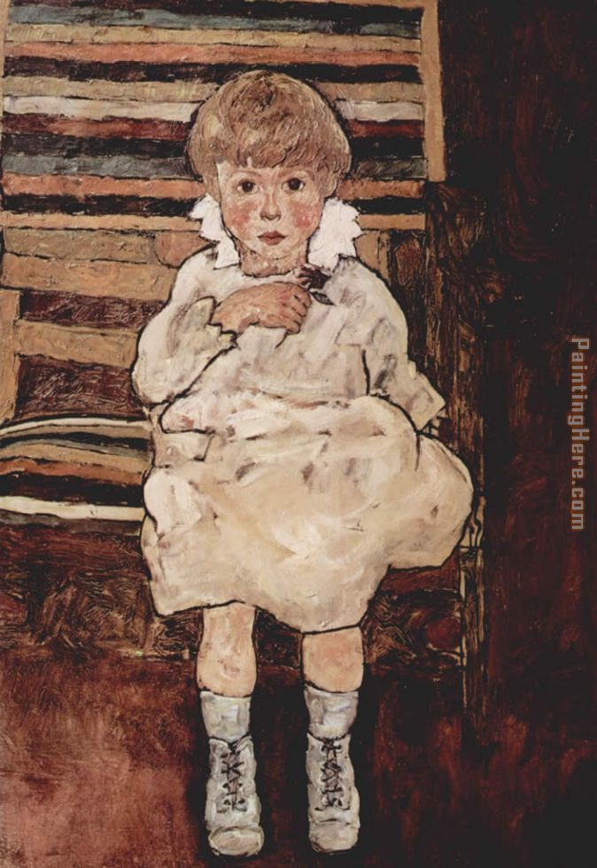 Sitting child painting - Egon Schiele Sitting child art painting